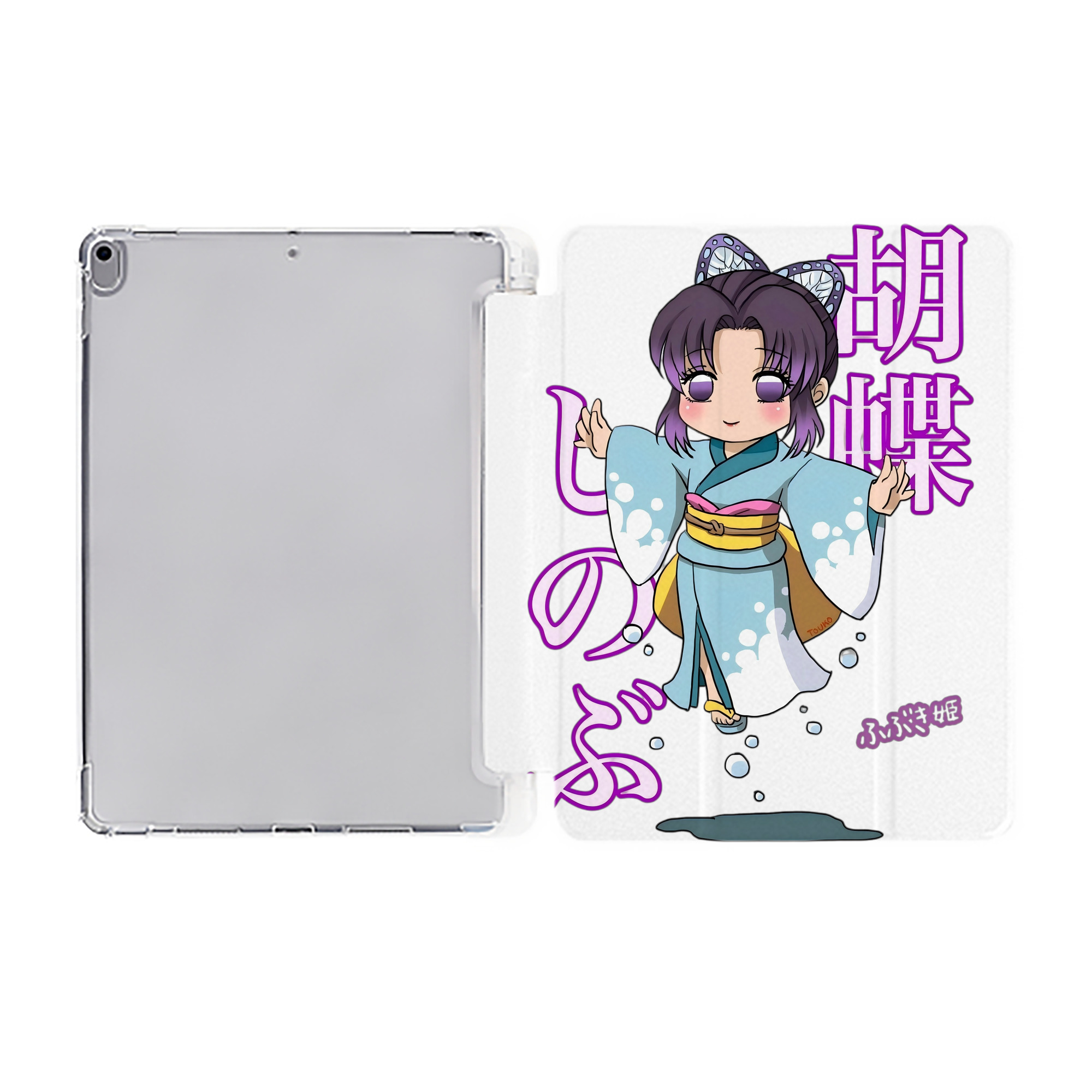 （画像用） 鬼滅の刃（きめつのやいば）蟲柱-胡蝶 しのぶ／こちょう しのぶ Kochou Shinobu IPad ケース ペン収納付き 三つ折りスタンド PUレザー×シリコン 対応機種9.5/10.5/10.9インチ